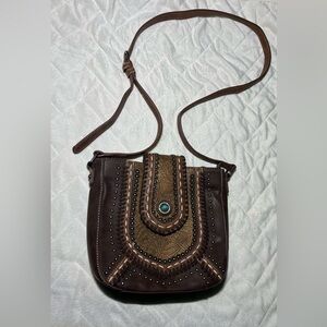 Brown Studded Leather Crossbody Bag